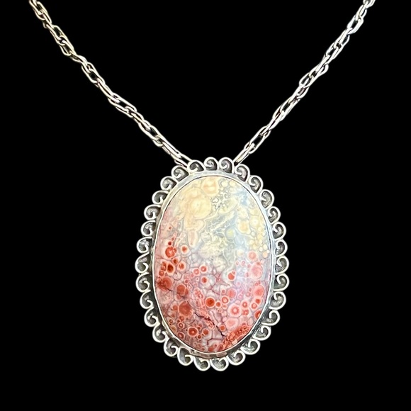 Vintage Mexican Large Sterling silver and leopard jasper pendant - Picture 3 of 10